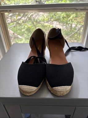 Barbour Black Espadrille Tie-Ankle Flats-never used! Size 6